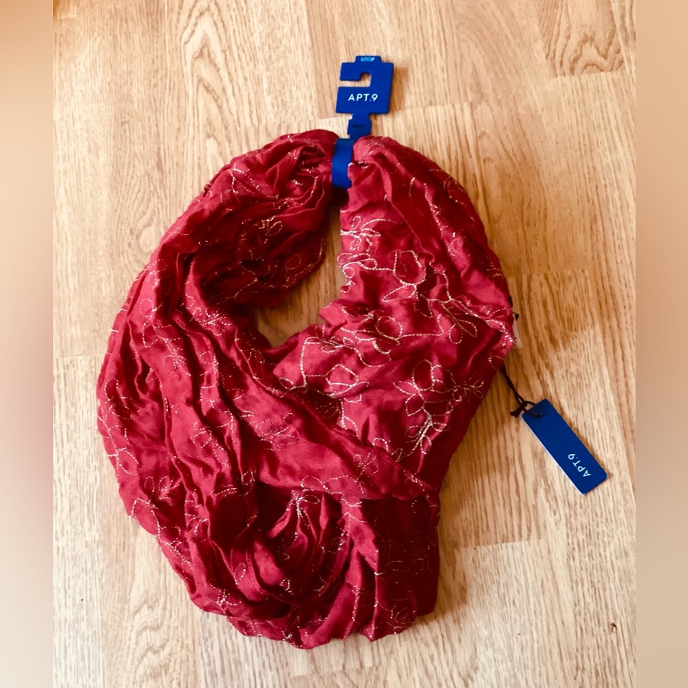 Woman’s Infinity Scarf, Red With Gold Threads, Apt. 9, New